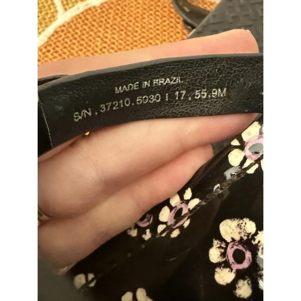 Tory Burch MILLER SANDALS Black Stamped Floral Patent Leather Sandal 9 Worn Once